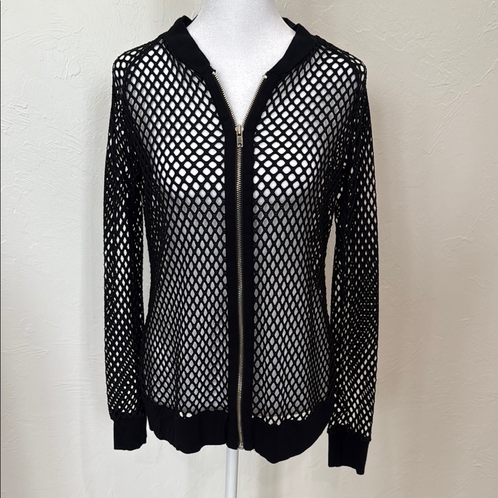 Bailey 44 Black Mesh Zip-Up Top
